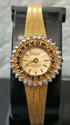 DUFONTE Diamante Zafiro Bisel Lucien Piccard Tono Dorado Cuarzo Suizo 21 mm Foto 1 de 4