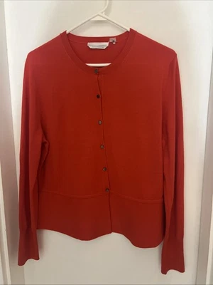 Mujer Hugo Boss Naranja 100% Lana Merino Superfina Cárdigan Suéter Peplum XL Foto 1 de 4