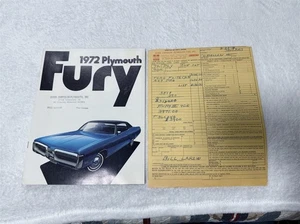 VINTAGE 1972 PLYMOUTH FURY DEALERSHIP BROCHURE & SALES SLIP - Picture 1 of 9