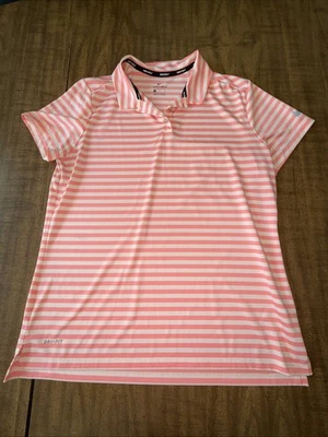 Camisa Polo de Golf NIKE Coral Claro/Melocotón Rayas Diseño Dri-Fit Mujer Talla Grande Foto 1 de 4