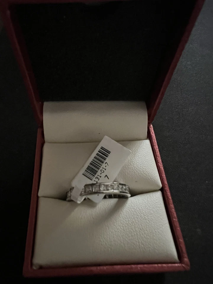 Anillo de eternidad Princesa circonita cúbica conjunto de canales de plata esterlina de Berricle Foto 1 de 4