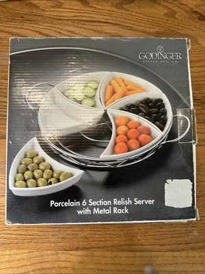 New GODINGER Porcelain 6 Section Relish Server w/ Metal Rack - Image 1 of 3