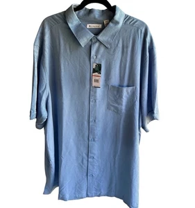 Cubavera Shirt Mens 3XLT Blue Two-Toned Hibiscus Print Short Sleeve New - Picture 1 of 14