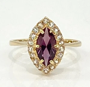 Amethyst Marquise Ring 9ct Yellow Gold Crystal Halo - 1.91grams -Size N - Picture 1 of 8