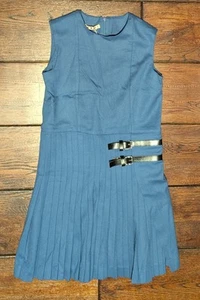 MARNI Italy Solid Blue 100% Cotton SLEEVELESS PLEATED BELTED Dress Size US 8 NWT - Picture 1 of 18