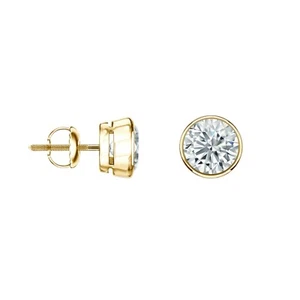 Pendientes redondos de diamantes reales cultivados en laboratorio de 3/4 quilates bisel D/VVS de oro amarillo de 14 K - Imagen 1 de 3