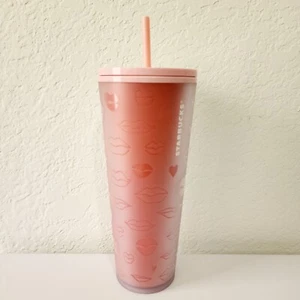 Starbucks 2021 Valentine’s Day Pink Lips Soft Touch Cold Cup Tumbler 24 oz - Bild 1 von 4