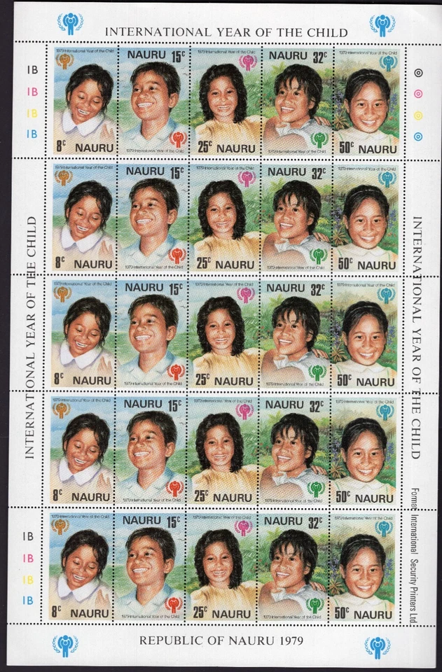 Nauru Island Micronesia 1979 AÑO INTERNACIONAL DEL NIÑO Hoja de 25 MNH Foto 1 de 1