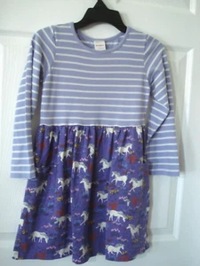 Hanna Andersson Girls Purple Unicorn Long Sleeve Dress Pockets Size 6/7 NEW - Picture 1 of 8