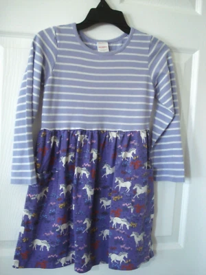 Vestido Hanna Andersson Niñas Púrpura Unicornio Manga Larga Bolsillos Talla 6/7 NUEVO Foto 1 de 4