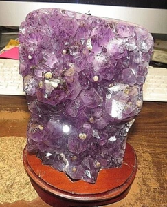 LG. AMETHYST CRYSTAL CLUSTER  CATHEDRAL GEODE FROM BRAZIL W/ WOOD STAND  - Picture 1 of 5