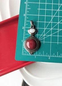 LIA SOPHIA Mother Pearl Red Jasper Cabochon LISA Silver Tone 2½" Pendant Slide - Picture 1 of 6