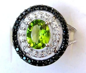 Peridot, Zircon & Black Spinel Ring / size 6 / 925 Sterling Silver / 4.4 ct - Picture 1 of 7