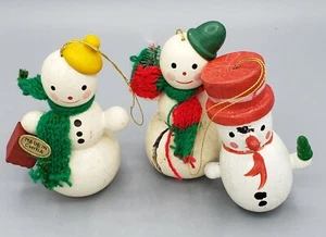 Vintage Mixed Lot 3 Wooden Snowmen Ornaments Made China Handpainted - Picture 1 of 5