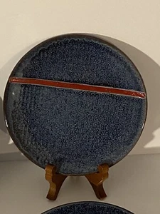 Levis  Appetizer Plates Set of 4  Blue Denim Red Stripe Stoneware Dessert Target - Picture 1 of 8