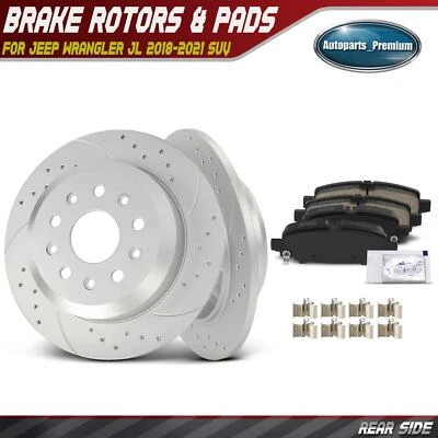 6Pcs Rear Drilled Brake Rotor & Ceramic Brake Pad for Jeep Wrangler JL 2018-2021 - Image 1 of 4