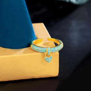 Verstellbare offene Manschette rund vergoldet blau Türkis Herz Charm Ring für Frauen - Bild 1 von 8