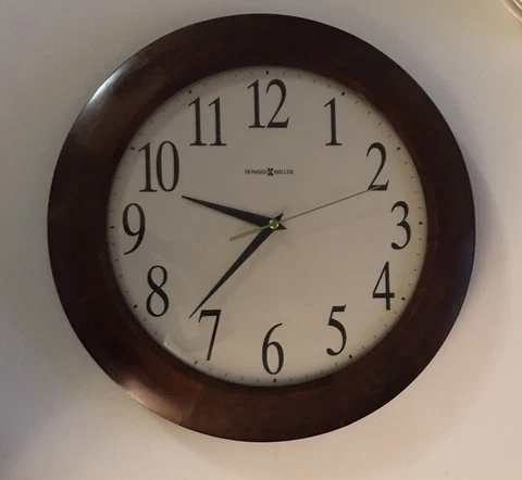 Howard Miller 12.5" Wall Clock  Round Dark Wood Frame Battery Operated Cover