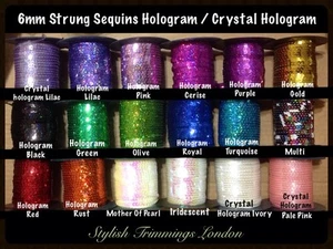 6MM New FLAT SEQUINS STRUNG STRING CRYSTAL/HOLOGRAM/HOLOGRAPHIC-Lace-ART CRAFT - Picture 1 of 22