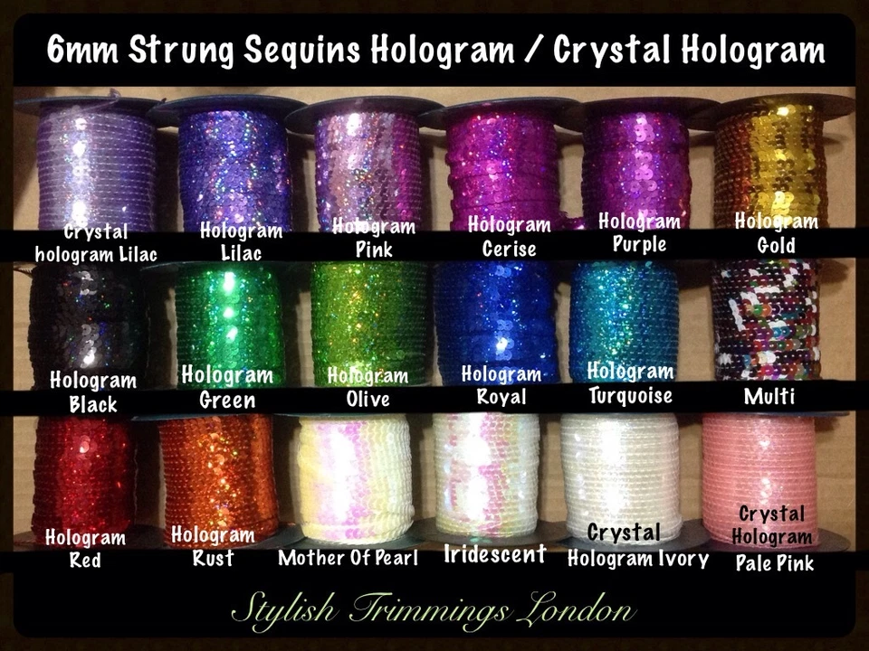 6MM New FLAT SEQUINS STRUNG STRING CRYSTAL/HOLOGRAM/HOLOGRAPHIC-Lace-ART CRAFT - Image 1 of 1