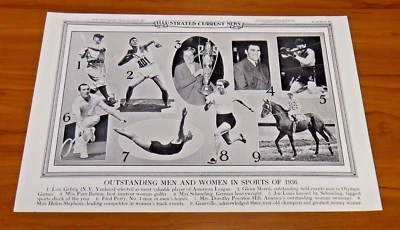Sports Stars Lou Gehrig 1936 Original Illustrated Current News 19x12 Great Cond - Image 1 of 3