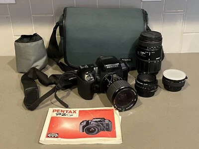 Pentax PZ 1P 35mm SLR Film Camera with Sigma 70-300 AF Zoom Lens & Accessories - Image 1 of 4