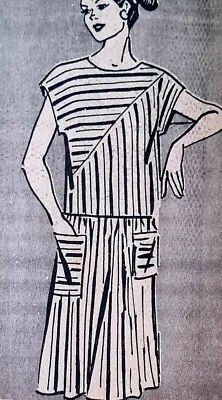 1980s Asymmetric Drop Shoulder Boat Neck Batwing Dress Sewing Pattern 4135 - Image 1 of 4