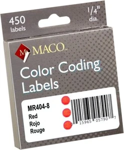 MACO Red Round Color Coding Labels, 1/4 Inches in Diameter - Picture 1 of 1