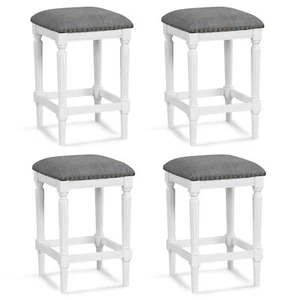 3-Height Bar Stools Set of 4 Kitchen Stools with Upholstered Seat & Wood Frame - Picture 1 of 8