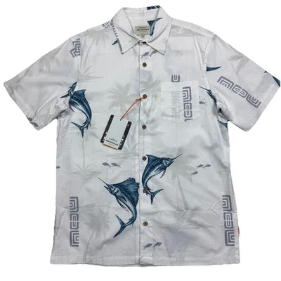 Quicksilver Waterman Men’s Size M White Sword Fish Short Sleeve Button Up Shirt - Image 1 of 4