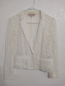 Philosophy Womens Size S Ivory Lace Unlined Blazer Jacket Cardigan Pockets - Picture 1 of 5