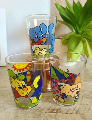 🐕 Lot 3 Verres Nutella Moutarde / Collection Chien Saucisse Rigolo / Années 80 - Photo 1/4