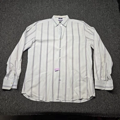 Camisa GAP Ajustada Premium Para Hombre L 16-16.5 Blanco Púrpura Rayas LS Vestido Informal Foto 1 de 4