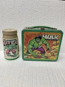 Vintage 1978 Hulk Metal Lunchbox & Thermos No Lid Has A Crack - Picture 1 of 14