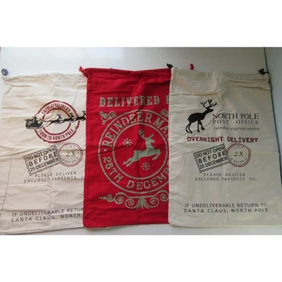 JOYIN 3 PIEZAS Navidad Grande Lona Bolsa de Regalo 26" x 19" Cordón Santa Arpillera Nuevo Foto 1 de 4