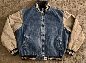 VGUC Vintage Carhartt Denim Varsity Jacket Men’s XL USA Union Bomber Repaired - Bild 1 von 18