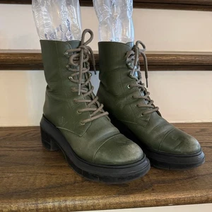Stuart Weitzman olivgrüne Leder Kampfstiefel Stollensohle Schnürung Plateau 36  - Bild 1 von 6