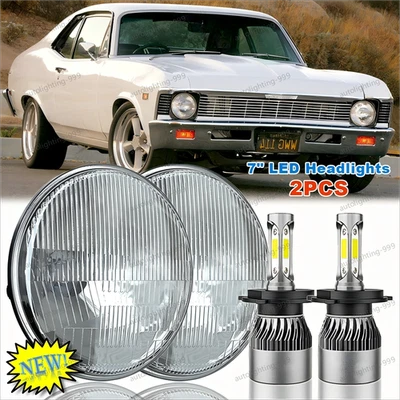 Pair 7inch Round Led Headlight HI/Lo Beam Fit Chevrolet Chevy II/Nova 1969-1978 - Image 1 of 4