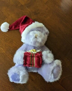 Cuddle Factory Christmas 7 inch bear with present. Purple - Picture 1 of 2
