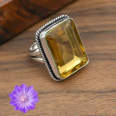Yellow Citrine Gemstone 925 Sterling Silver Ring Handmade Jewelry Ring For Gift - Image 1 of 2