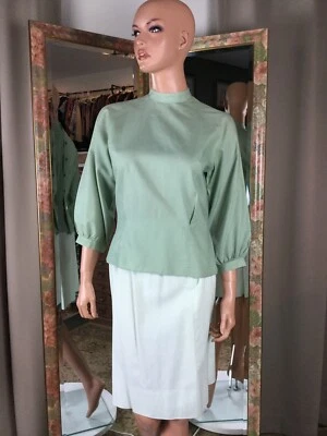 Conjunto de saia blusa vintage 1960 Bobbie Brooks saia verde listrada e botão traseiro - Imagem 1 de 4