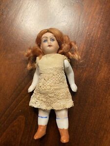 Antique German All Bisque Dollhouse Doll 5701 Wire Jointed Swivel Neck Blue Eyes