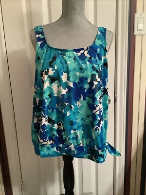 Женский купальный топ танкини Maxine Of Hollywood синий зеленый галстук сбоку размер 18 - Изображение 1 из 4