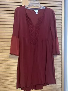 Knox Rose Rust/Copper Crochet Bell Sleeve Mini Dress Women's size Medium - Picture 1 of 5