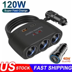 3 Way Car Cigarette Lighter Socket Extension USB Charger For Samsung S24 S23 S22 - Picture 1 of 19