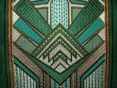 Art Deco Embroidered Gatsby Emerald Jacquard Curtain Upholstery Cushion Fabric - Image 1 of 4