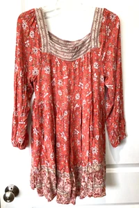 EASEL Floral Anthropologie Dress L Mini Babydoll Cottagecore Peasant Gauzy - Bild 1 von 6