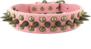 Spiked Bronze Studded Pointed Anti-Bite Dog Collar-Pink, Large, Adjustable NEW - Picture 1 of 4
