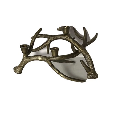 Cast Metal Antelope Horn Three Candle Candelabra 18” x 11” x 8” Nickel Finish Foto 1 de 4