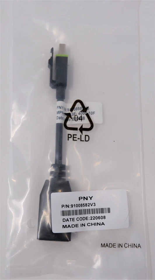 PNY 91008582V3 MINI DP DISPLAYPORT M TO DP DISPLAYPORT F ADAPTER - NEW & SEALED! - Image 1 of 1